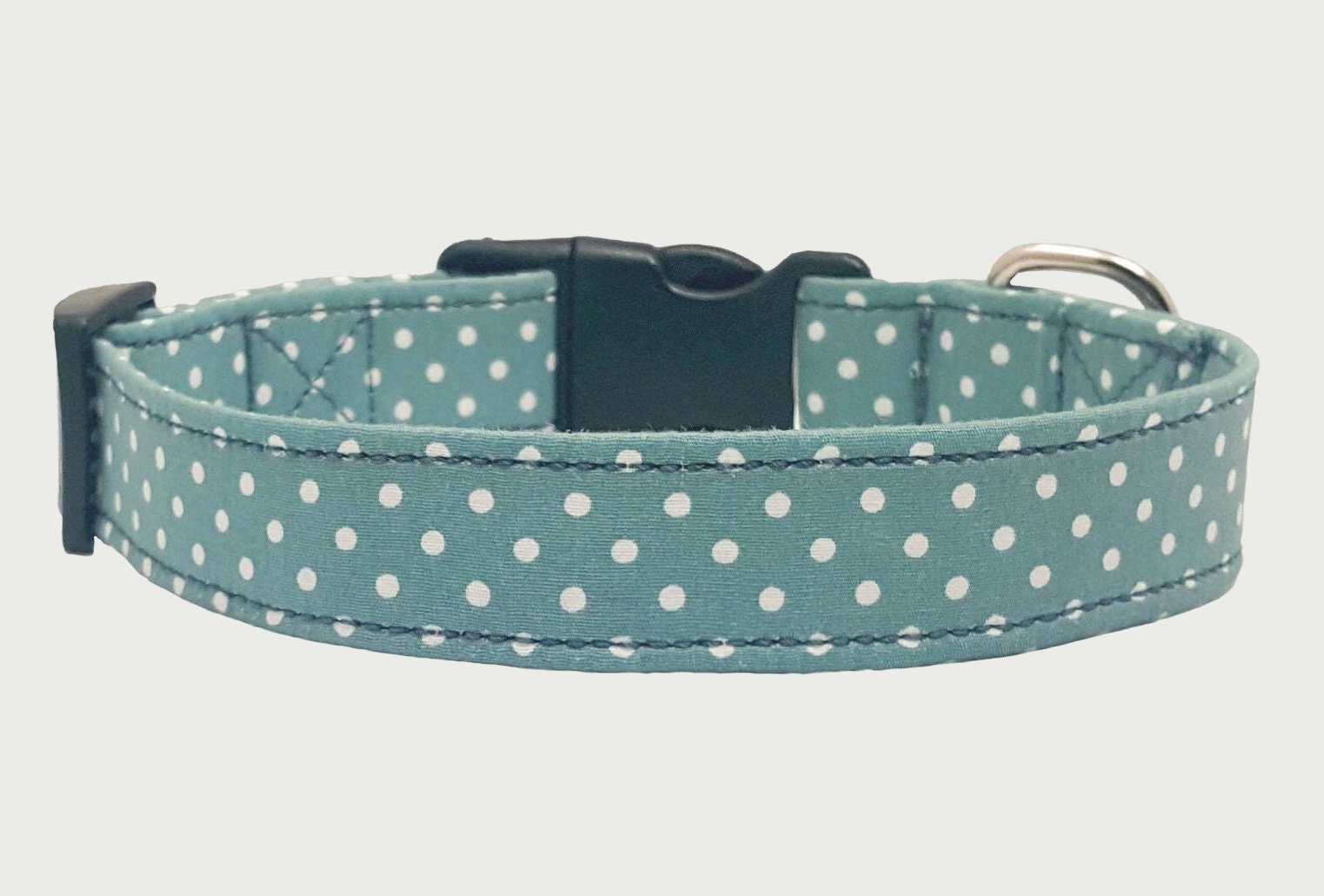 Teal Mini Polka Dot Dog Collar | Adjustable | British Made  Fabric Dog Collar | Cotton, Strong Webbing & Strong Buckles