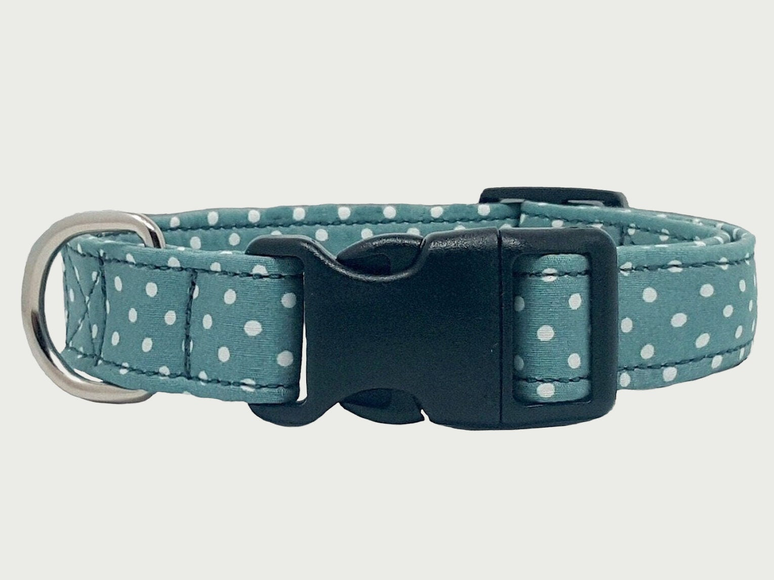 Teal Mini Polka Dot Dog Collar | Adjustable | British Made  Fabric Dog Collar | Cotton, Strong Webbing & Strong Buckles