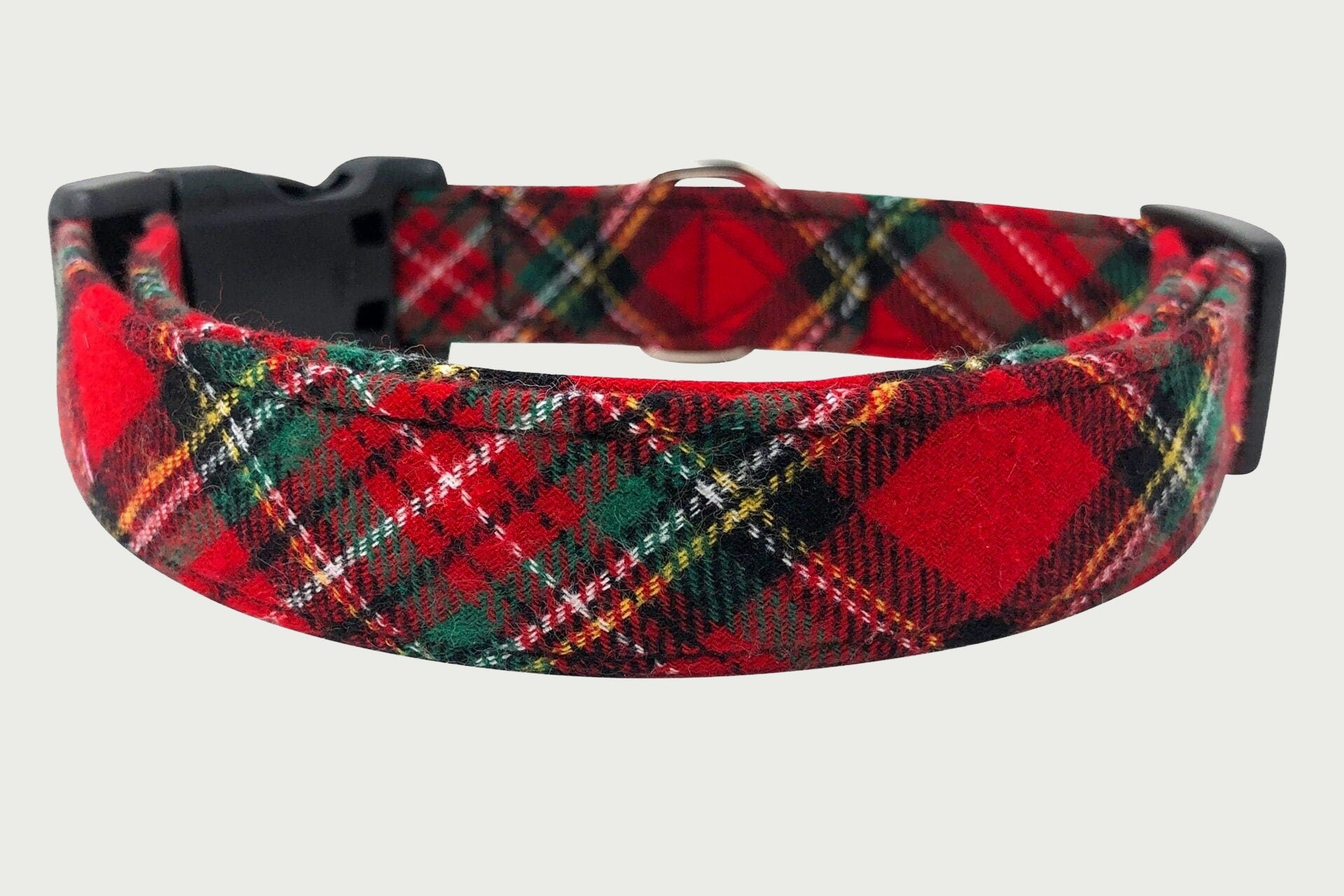 Handmade Tartan Red Dog Collar,  Adjustable Dog Collar,  Classic Checked / Plaid ,  Dog Gift , Puppy Collar, Strong Webbing & Strong Buckles