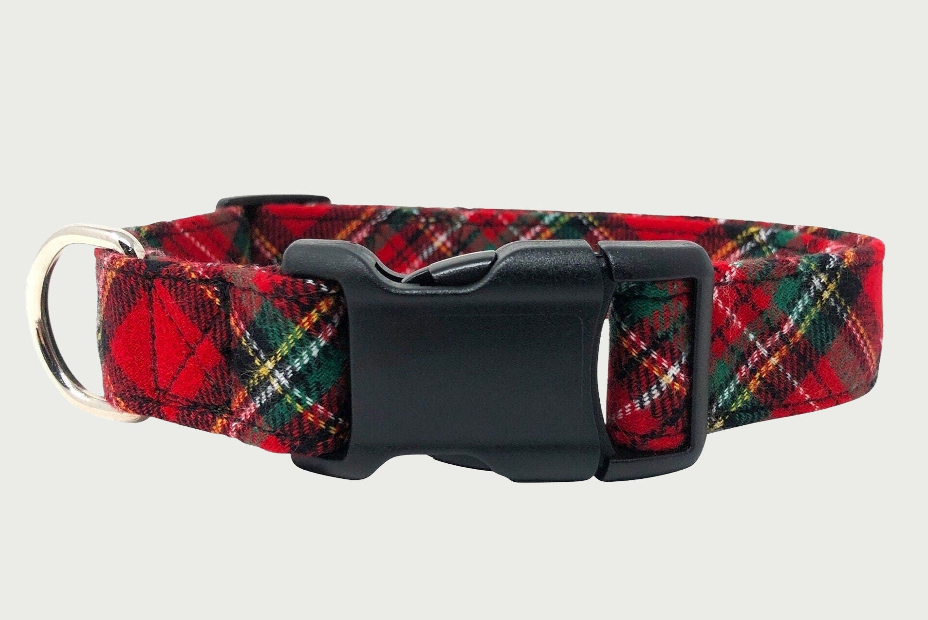 Handmade Tartan Red Dog Collar,  Adjustable Dog Collar,  Classic Checked / Plaid ,  Dog Gift , Puppy Collar, Strong Webbing & Strong Buckles