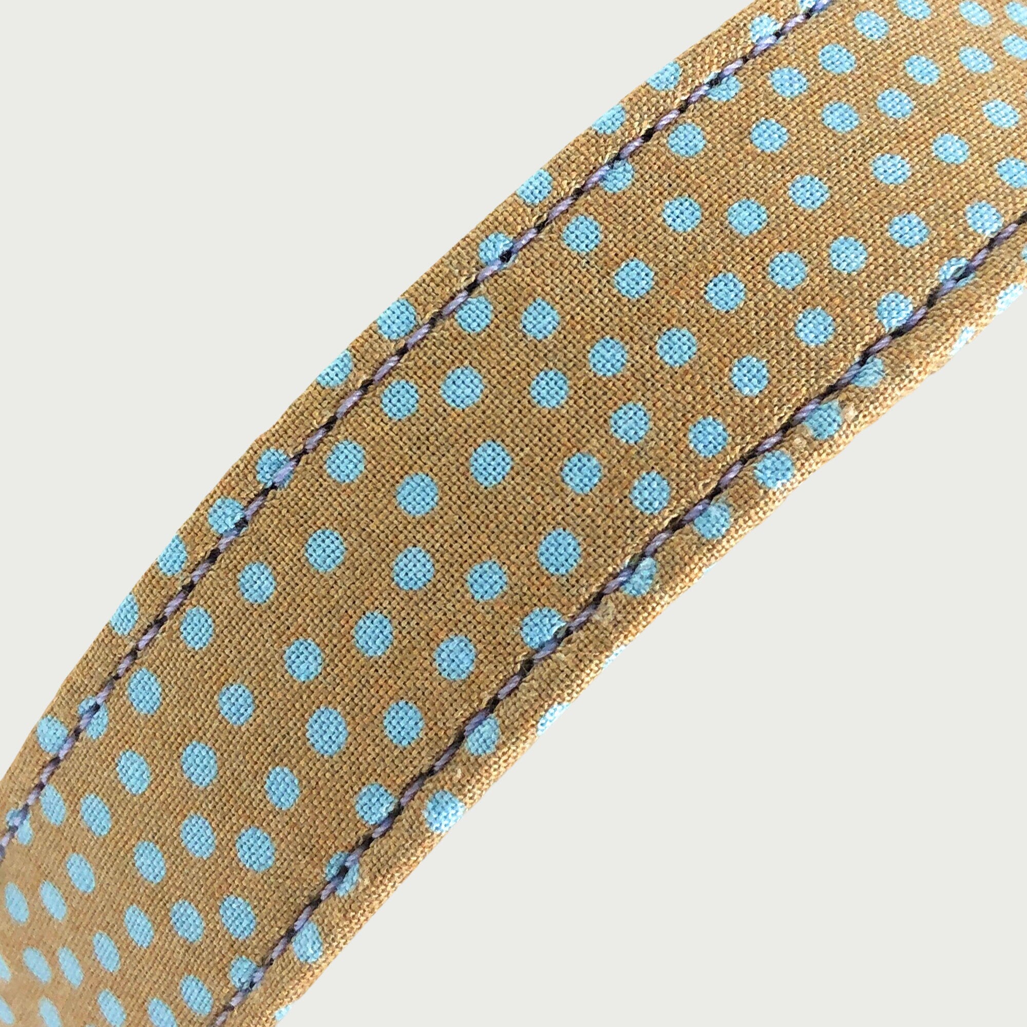 Taupe and Aqua Polka Dot Dog Collar | Adjustable Dog Collar | Handmade Beige and Blue Cotton Fabric, Strong Webbing & Strong Buckles